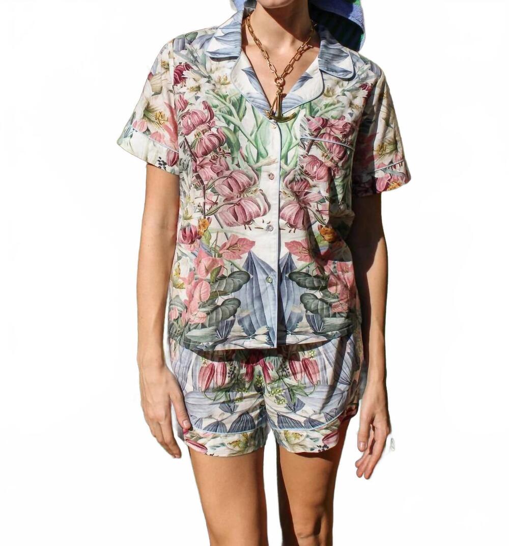 NEW CAROLINA K women's flower short pajama set in blue